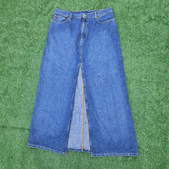 Vintage Polo Jeans Company Ralph Lauren Long Denim Skirt with Front Slit Size 12 - Picture 2 of 16